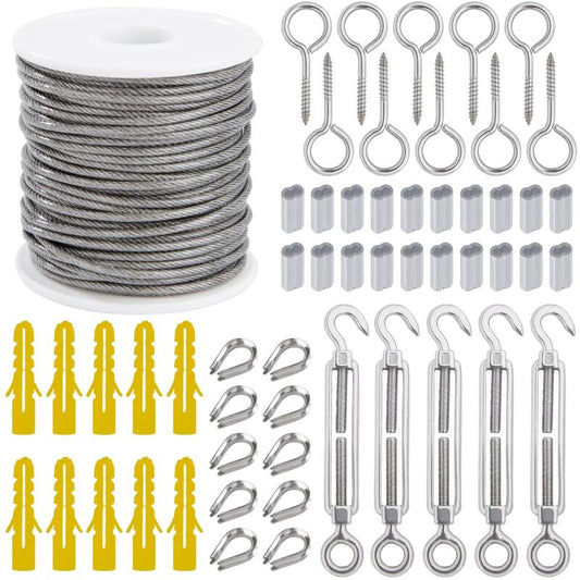 Wire ROpe Hanging Kit 2Mm Stainless Steel ROpe 30M With Turnbuckle Eye Screw Aluminum Sleeves Heart Thimble V1188-MS-227-1125