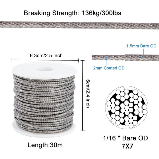 Wire ROpe Hanging Kit 2Mm Stainless Steel ROpe 30M With Turnbuckle Eye Screw Aluminum Sleeves Heart Thimble V1188-MS-227-1125