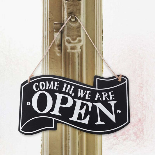 Two-Sided Open And Closed Wooden Sign With ROpe For Hanging Vintage Sign (Black) V1188-MS-227-1141