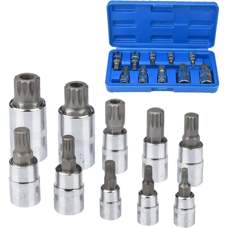 10 pcs M4 - M18 Torx Spline Bit Socket Set - Triple Square Socket Set With Storage Case V1188-MS-227-1153
