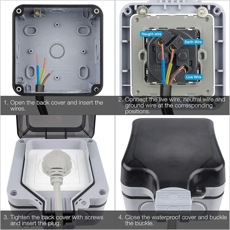 Waterproof Outdoor Wall Socket, Ip66 Weatherproof Outdoor Socket For Kitchen, Bathroom, Garage, Pool And V1188-MS-227-1158
