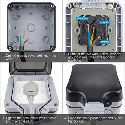 Waterproof Outdoor Wall Socket, Ip66 Weatherproof Outdoor Socket For Kitchen, Bathroom, Garage, Pool And V1188-MS-227-1158