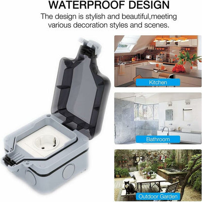 Waterproof Outdoor Wall Socket, Ip66 Weatherproof Outdoor Socket For Kitchen, Bathroom, Garage, Pool And V1188-MS-227-1158