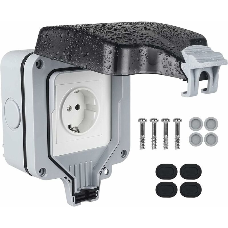 Waterproof Outdoor Wall Socket, Ip66 Weatherproof Outdoor Socket For Kitchen, Bathroom, Garage, Pool And V1188-MS-227-1158