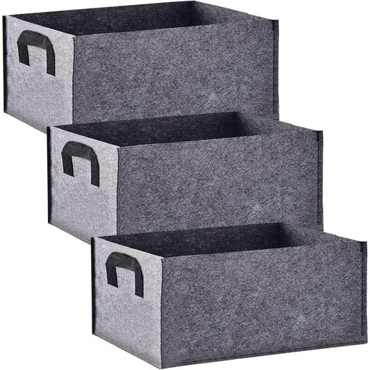 Grow Bag, 3 Pack Rectangular Black Non-Woven Planting Bags With Handle, Indoor Outdoor Grow Bags Planting Pot V1188-MS-227-1163