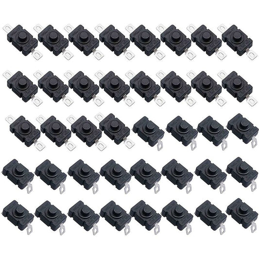 40 pcs Self-Locking Push Button Switch, Kan-28 Mini Flashlight Switch (20 pcs Flat Pin With Hole + 20 pcs V1188-MS-227-1168