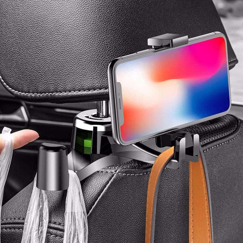 Car Headrest Hook, 2 In 1 Car Bag Holder With Phone Holder, Universal Car Interior Accessory Bag Holder, V1188-MS-227-1171
