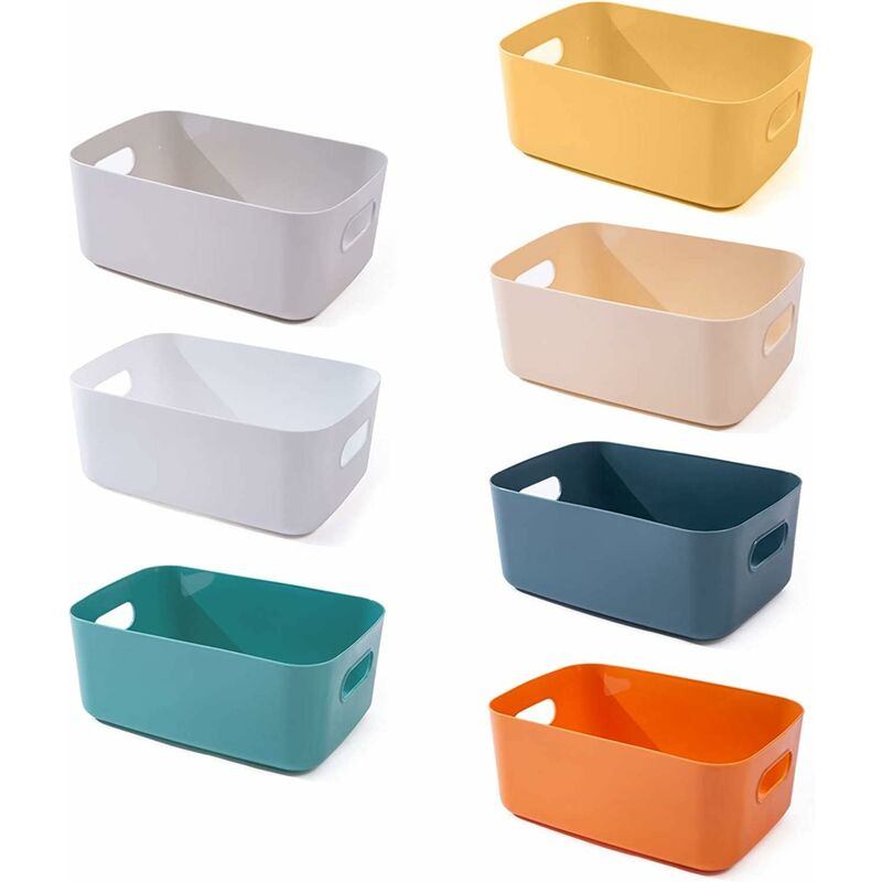 Plastic Storage Basket, 7 Pack Stackable Storage Baskets With Handles For Kitchen Shelf, Bathroom, Nursery, V1188-MS-227-1172