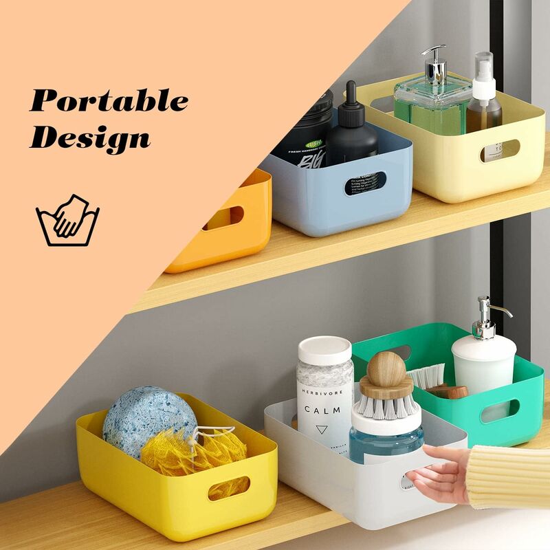 Plastic Storage Basket, 7 Pack Stackable Storage Baskets With Handles For Kitchen Shelf, Bathroom, Nursery, V1188-MS-227-1172
