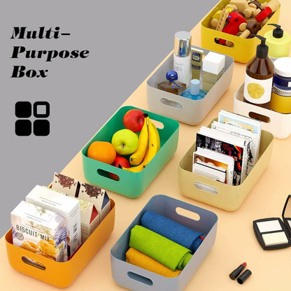 Plastic Storage Basket, 7 Pack Stackable Storage Baskets With Handles For Kitchen Shelf, Bathroom, Nursery, V1188-MS-227-1172