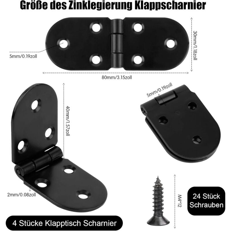 4 pcs Stainless Steel Folding Table Hinges - 180 Degree ROund Screw-In Hinges - Folding Table Hinges - Table V1188-MS-227-1181