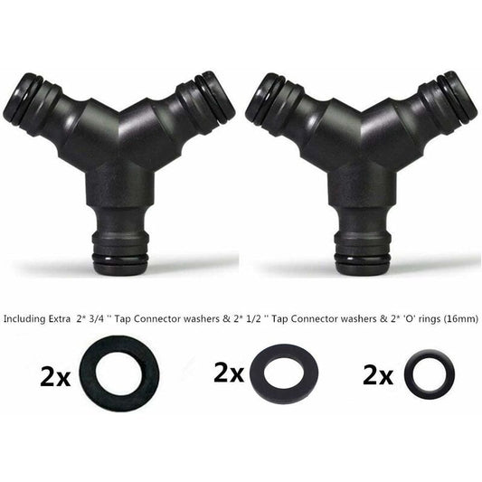 Plastic Snap On Hose Splitter (3 Way) Y Male Garden Hose Connector Y-Connector 2 Pack V1188-MS-227-1182