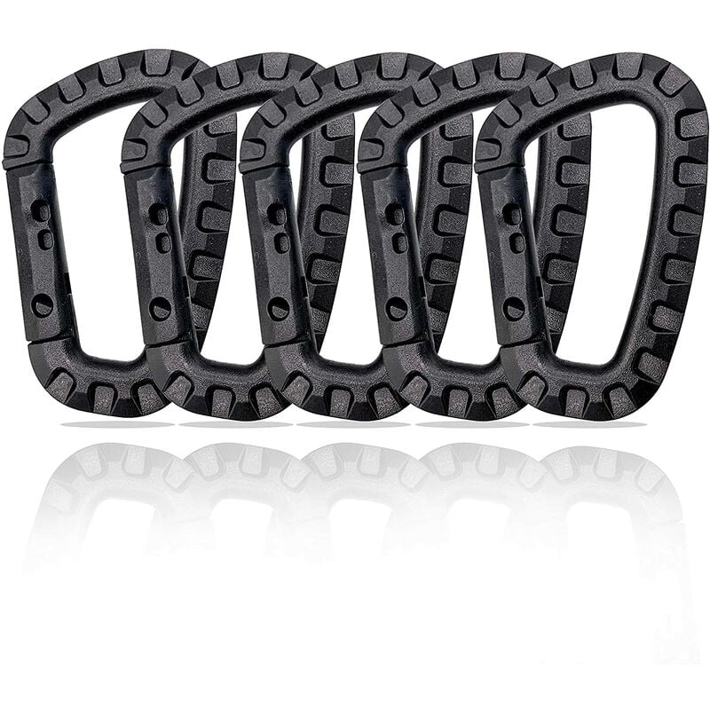 5 Pack Plastic Carabiners - Black - D-Shaped V1188-MS-227-1188
