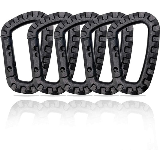 5 Pack Plastic Carabiners - Black - D-Shaped V1188-MS-227-1188