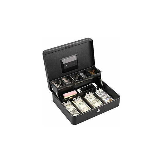 Lockable Metal Money Box Cash, Coin & Security Box Large Cash Box With Lock - New Metal Money Box - Black V1188-MS-227-1189