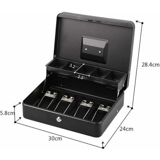 Lockable Metal Money Box Cash, Coin & Security Box Large Cash Box With Lock - New Metal Money Box - Black V1188-MS-227-1189