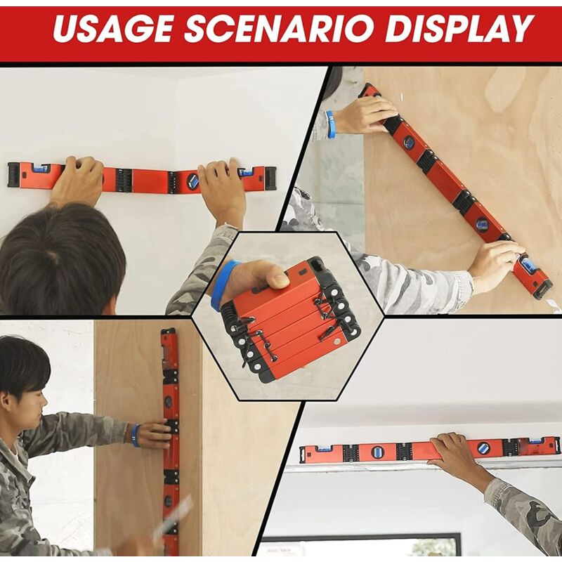 Foldable Level, 5-Section Multi-Angle Magnetic Level Tool With 4 Leveling Bubbles 45 degrees 90 degrees 180 V1188-MS-227-1192