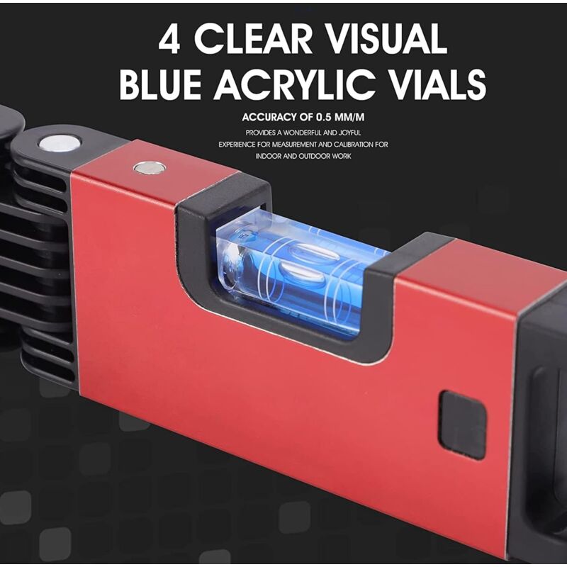Foldable Level, 5-Section Multi-Angle Magnetic Level Tool With 4 Leveling Bubbles 45 degrees 90 degrees 180 V1188-MS-227-1192