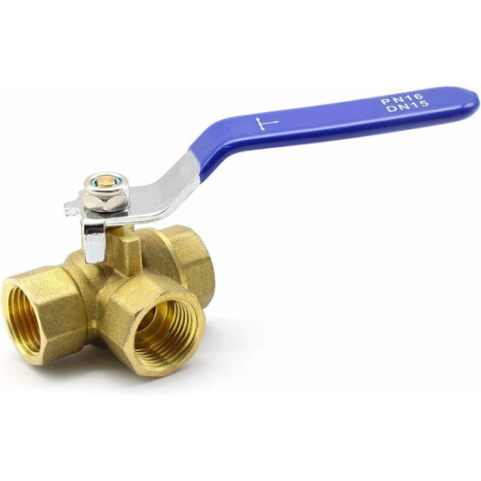 3-Way Valve, 1/2" Brass Ball Valve, With Stainless Steel Handle For Swimming Pool As Faucet Or Distributor V1188-MS-227-1205