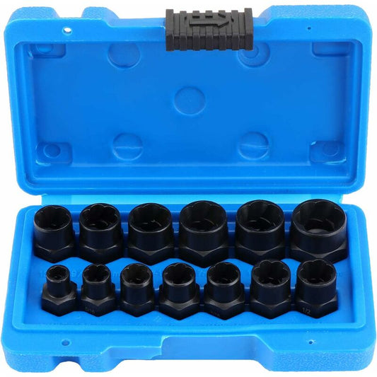 13 pcs Twist Socket Set, 9.5Mm DAmaged Bolt Extractor, Handle Nut Extractor Socket Sets For Locking Wheel Nut V1188-MS-227-1211