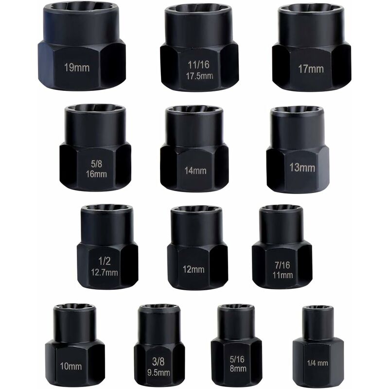 13 pcs Twist Socket Set, 9.5Mm DAmaged Bolt Extractor, Handle Nut Extractor Socket Sets For Locking Wheel Nut V1188-MS-227-1211