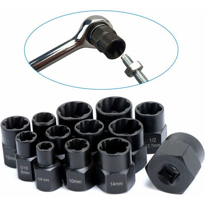 13 pcs Twist Socket Set, 9.5Mm DAmaged Bolt Extractor, Handle Nut Extractor Socket Sets For Locking Wheel Nut V1188-MS-227-1211