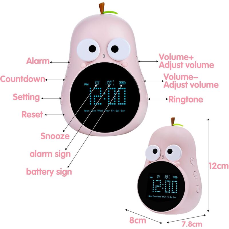 Kids Alarm Clock Light Cute Bulb Creative Bedside Lamp Night Light Programmable Snooze Wake Up Alarm Clock V1188-MS-227-1212