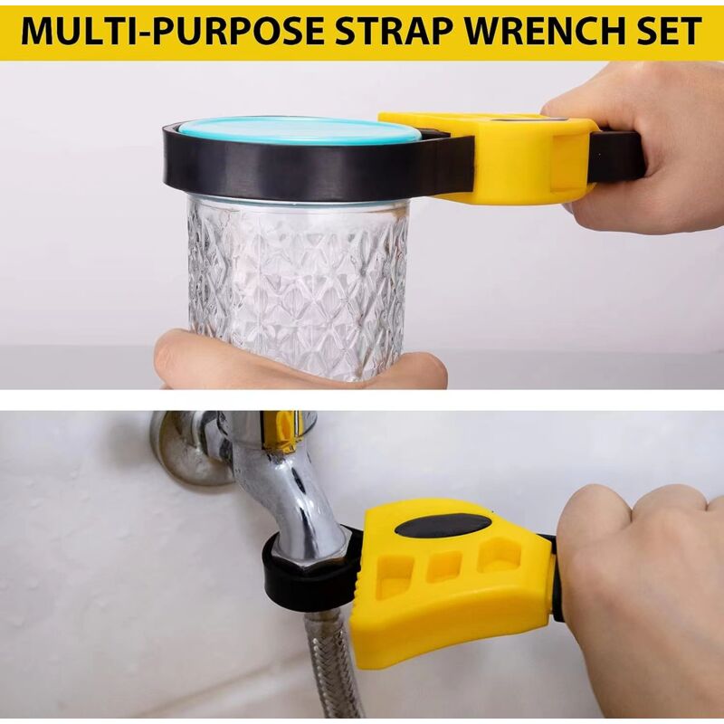 Rubber Strap Wrench Set, Upgrade 2 Pieces Adjustable Oil Filter Wrench Reinforced Belt Jar Opener For Weak V1188-MS-227-1215