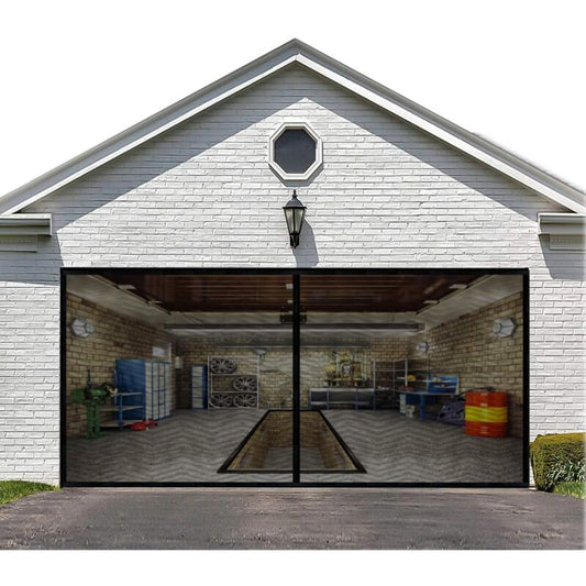 8Ftx7Ft Magnetic Garage Door Screen For 1 Car Garage Doors, Reinforced Fiberglass Garage Screen, Hands Free, V1188-MS-227-1218