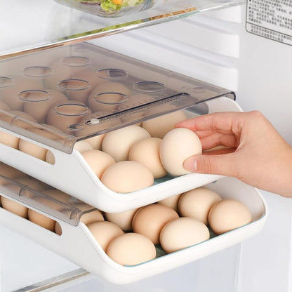 Egg Storage Box Stackable Plastic Egg Container Fridge Egg Storage With Lid Auto Scroll Egg Container For V1188-MS-227-1219