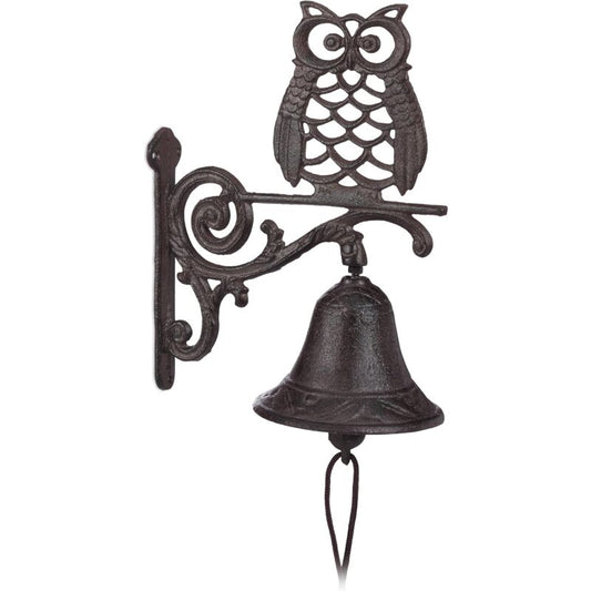 Cast Iron Owl Bell Antique Rustic Wall Mounted Doorbell Owl Cord Waterproof Decorative Garden Door DArk V1188-MS-227-1232