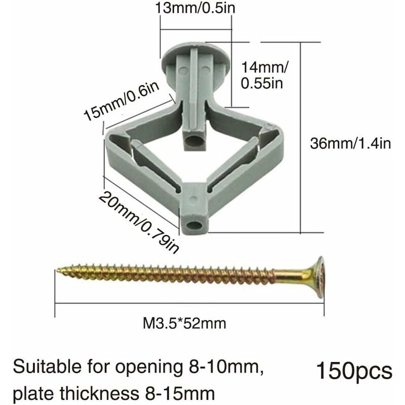 150 Pieces Plasterboard Anchors, Plasterboard Anchors With Screws, Plasterboard Wall Fixings, Hollow Wall V1188-MS-227-1233