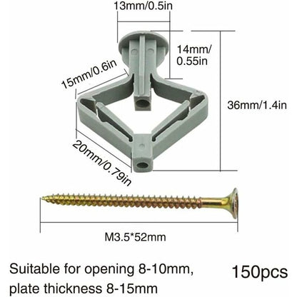 150 Pieces Plasterboard Anchors, Plasterboard Anchors With Screws, Plasterboard Wall Fixings, Hollow Wall V1188-MS-227-1233