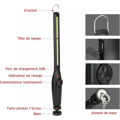 2 pcs Magnetic LED Work Light Super Bright Rechargeable Flashlight For Garage, Camping, Hiking, Car Repair, V1188-MS-227-1245