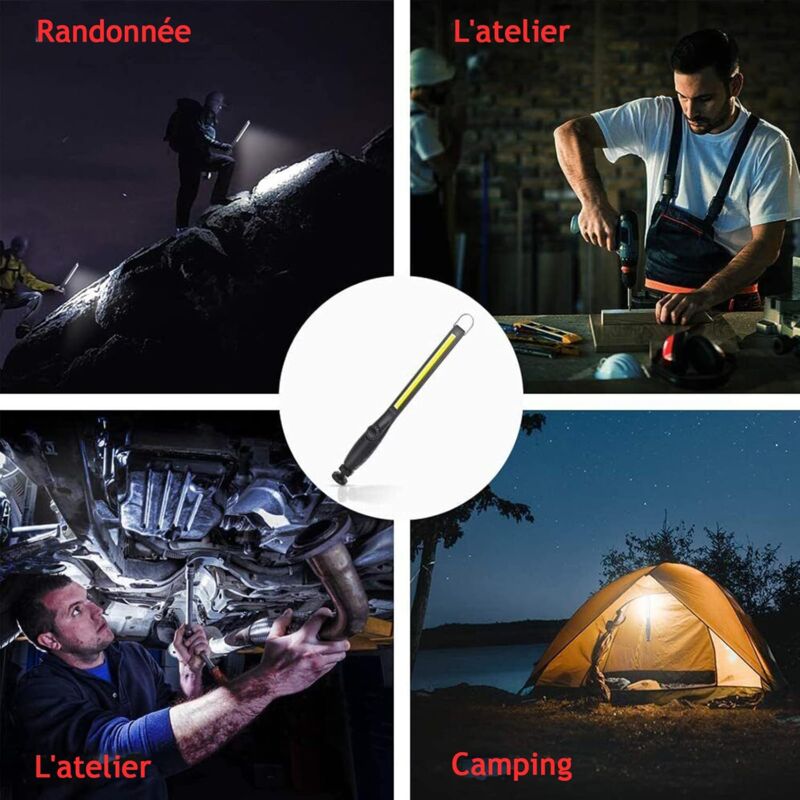 2 pcs Magnetic LED Work Light Super Bright Rechargeable Flashlight For Garage, Camping, Hiking, Car Repair, V1188-MS-227-1245