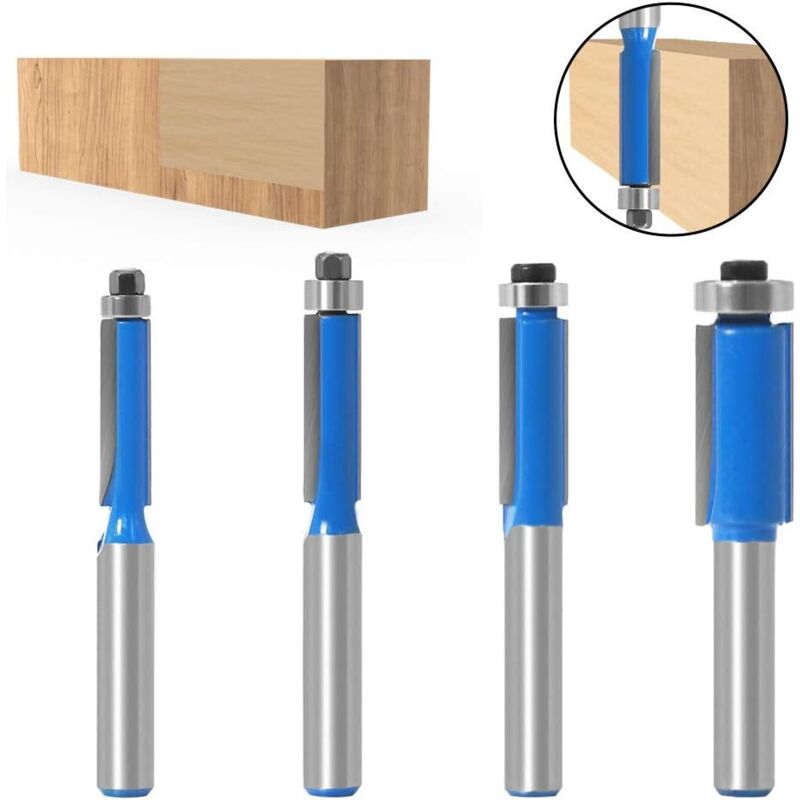 4 pcs 8Mm Copy Bit Diy Woodworking Milling Cutter Tools With Top Bearing, Flush Trim ROuter Bit Shank V1188-MS-227-1247