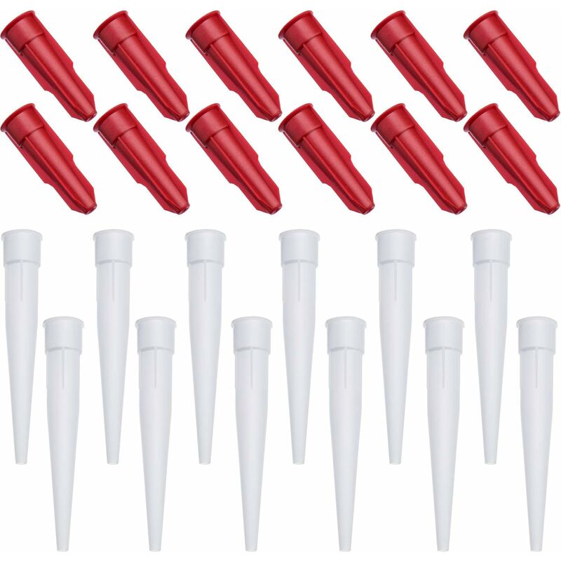 24 Pack Caulk Nozzle Caps, Includes 12 Pack White Caulk Nozzles And 12 Pack Red Caulk Nozzle Caps, Plastic V1188-MS-227-1250