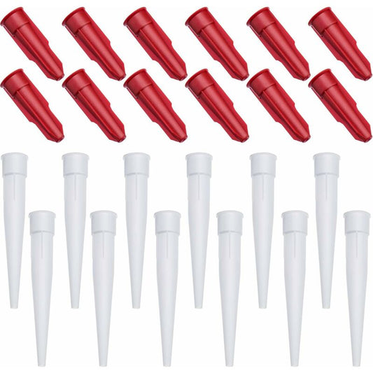 24 Pack Caulk Nozzle Caps, Includes 12 Pack White Caulk Nozzles And 12 Pack Red Caulk Nozzle Caps, Plastic V1188-MS-227-1250