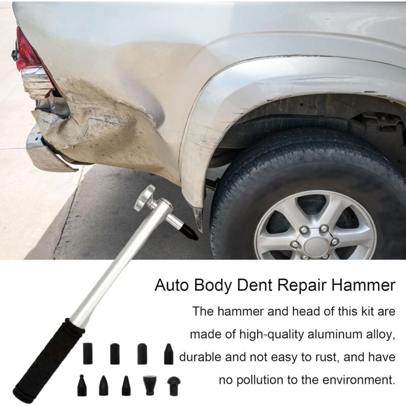 Car Dent Repair Tool, Strong Hammer Tap Down With 9 Heads, Portable Hand Tools Dent Repair Kit Dent Puller V1188-MS-227-1252