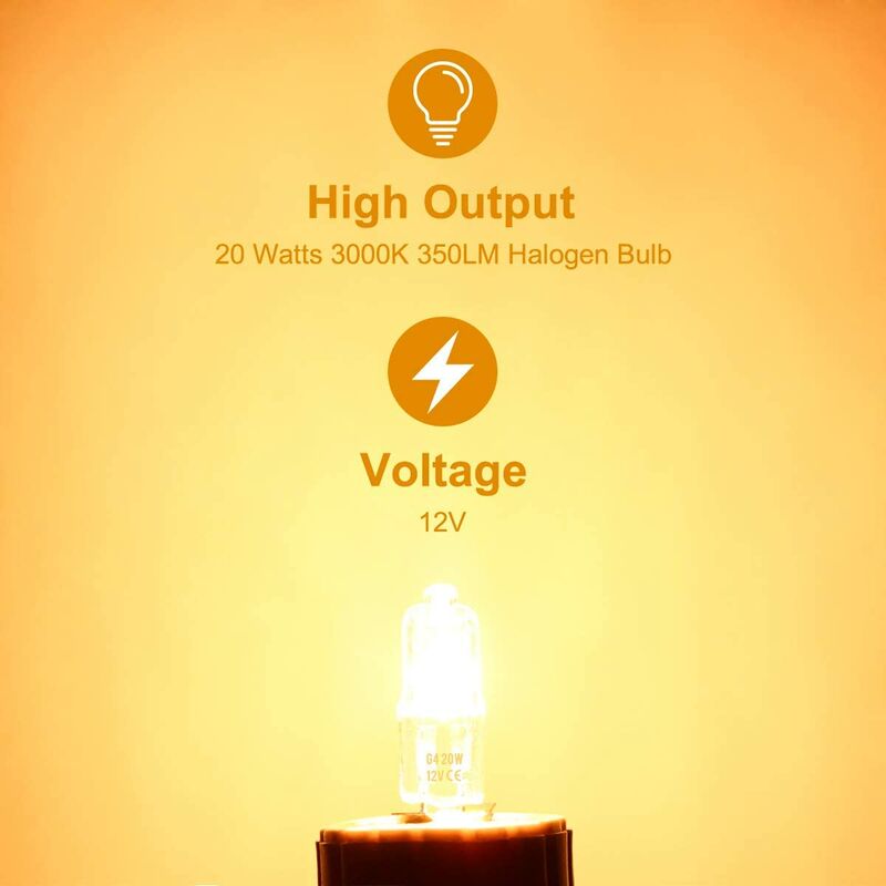 G4 Halogen Bulbs, 12V 20W Halogen Pin Base Lamp, Warm White 3000K, 350Lm, Dimmable, G4 Low Voltage Halogen V1188-MS-227-1256