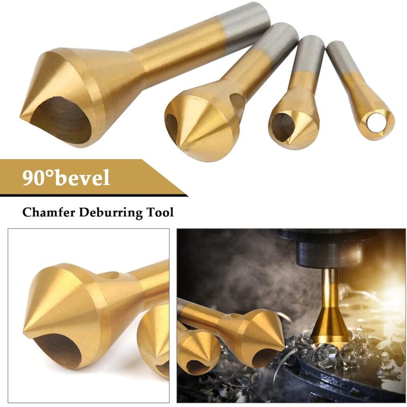 4 pcs Deburring Countersink Bit 90 degreesHss Titanium Coated Countersink Drill Bit Metal Chamfering Screw V1188-MS-227-1265