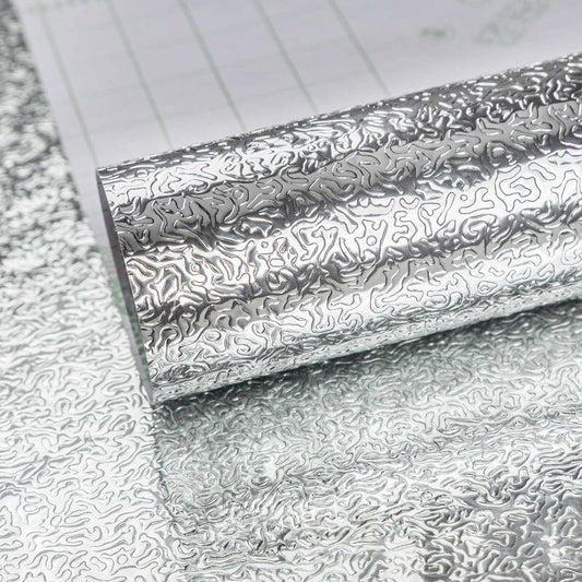 Silver Self Adhesive Vinyl Wallpaper Aluminum Foil Look Waterproof Greaseproof For Kitchen Cupboards Diy Wall V1188-MS-227-1267