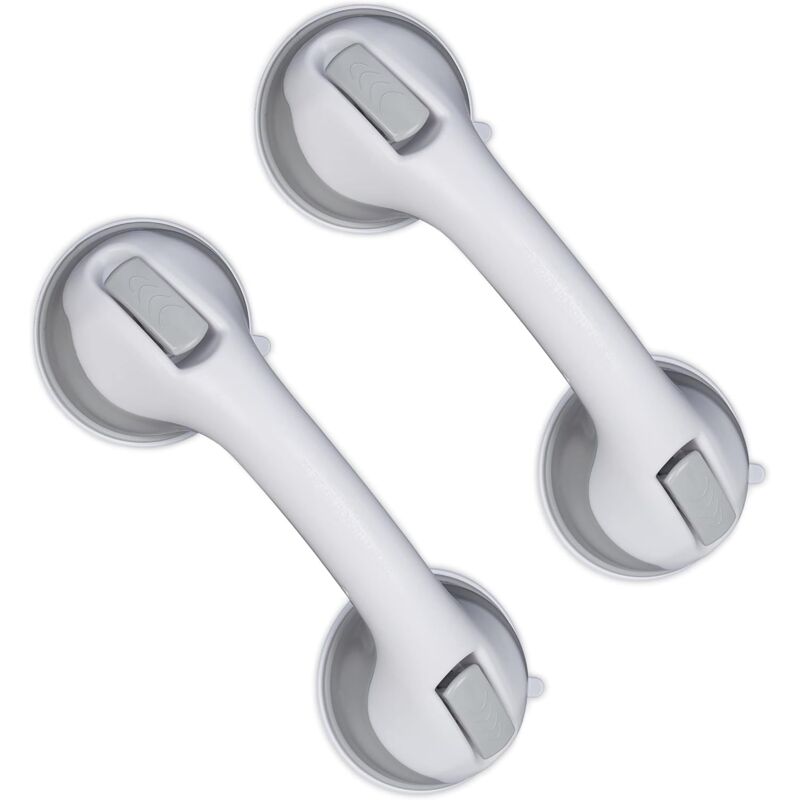 Suction Cup Handle, 2 pcs Set, Shower & Bath Grab Bar, 25 Kg, For Elderly, Wall, In White/Grey V1188-MS-227-1269