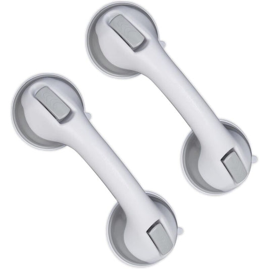 Suction Cup Handle, 2 pcs Set, Shower & Bath Grab Bar, 25 Kg, For Elderly, Wall, In White/Grey V1188-MS-227-1269