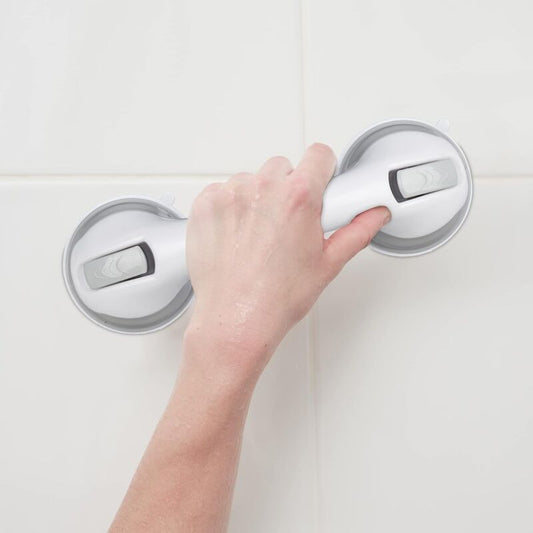Suction Cup Handle, 2 pcs Set, Shower & Bath Grab Bar, 25 Kg, For Elderly, Wall, In White/Grey V1188-MS-227-1269
