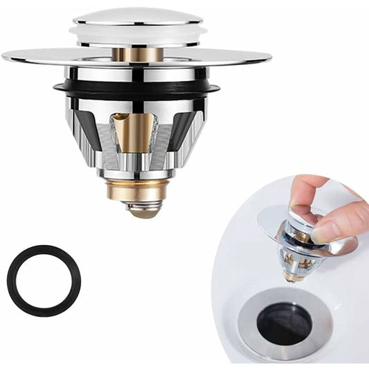 Universal Sink Drain Filter, Anti-Blocked Stainless Steel Sink Plug Push-In Stopper, Sink Plug, Anti-Odor V1188-MS-227-1270