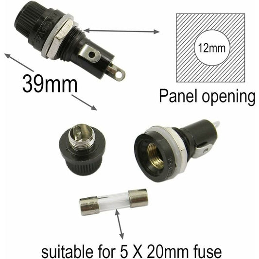 10 pcs 5 X 20Mm Fuse Holder Ac 10A 250V Black Screw Cap Fuse Holder, Panel Mount Screw Cap Fuse Holder V1188-MS-227-1271