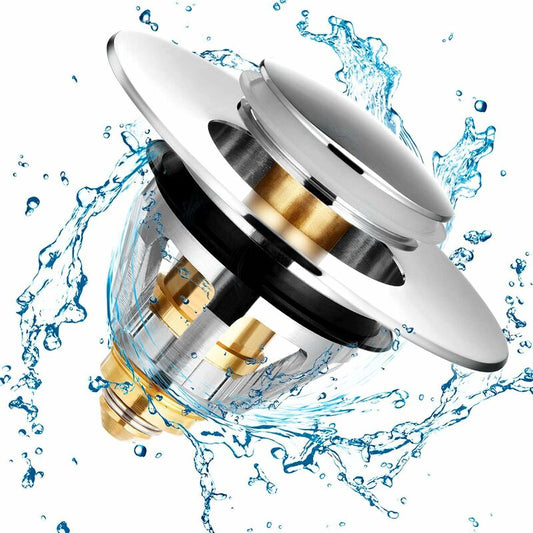Drain Filter, Sink Strainer Sink Filter Bathtub Stopper Universal Stainless Steel Bounce Core, Hair Filter V1188-MS-227-1309