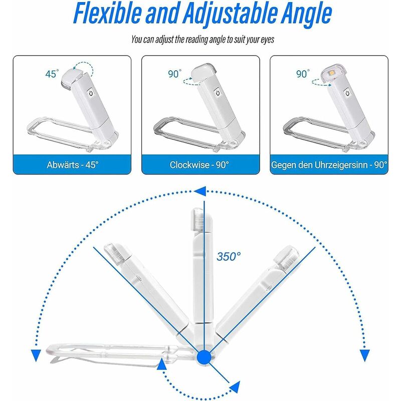 Reading Light, Clip-On Reading Lamp Usb Rechargeable, Flexible And Portable Clip-On Eye-Caring Light Compact V1188-MS-227-1315