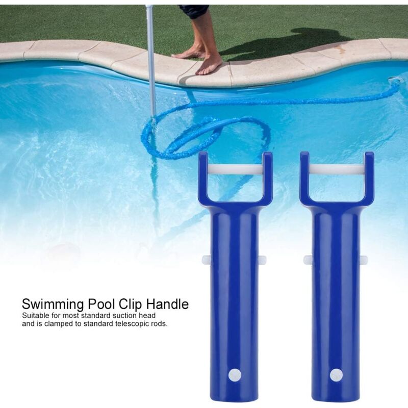2 pcs V-Shaped Head Handle, Blue Swimming Pool V-Shaped Clip Brush Head Handle Replacement Pool Accessories V1188-MS-227-1320